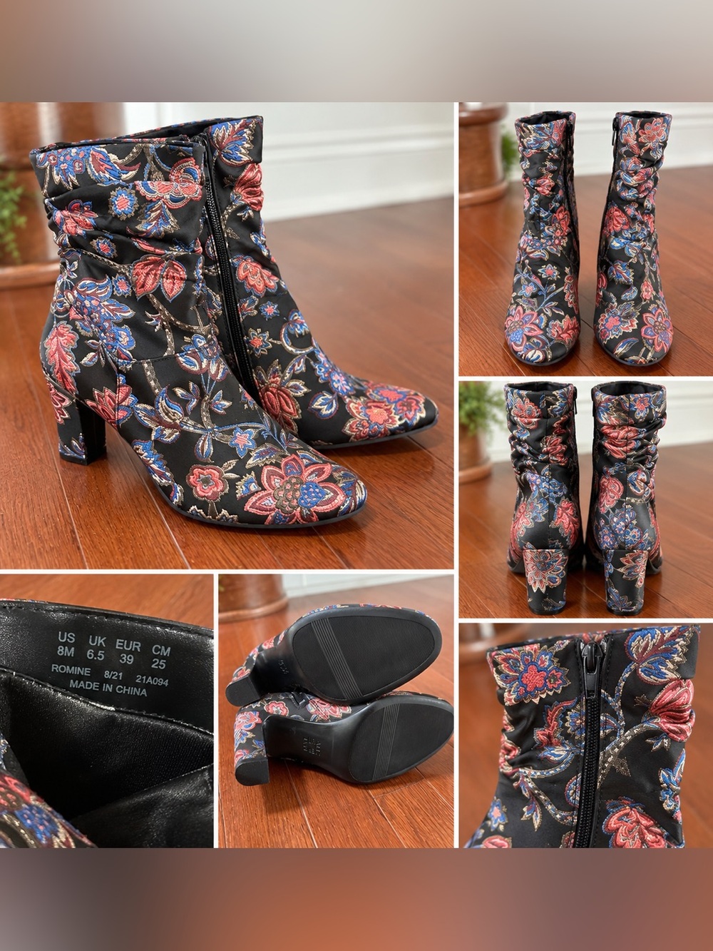 Naturalizer Floral Embroidered Ankle Boots | Size 8.5